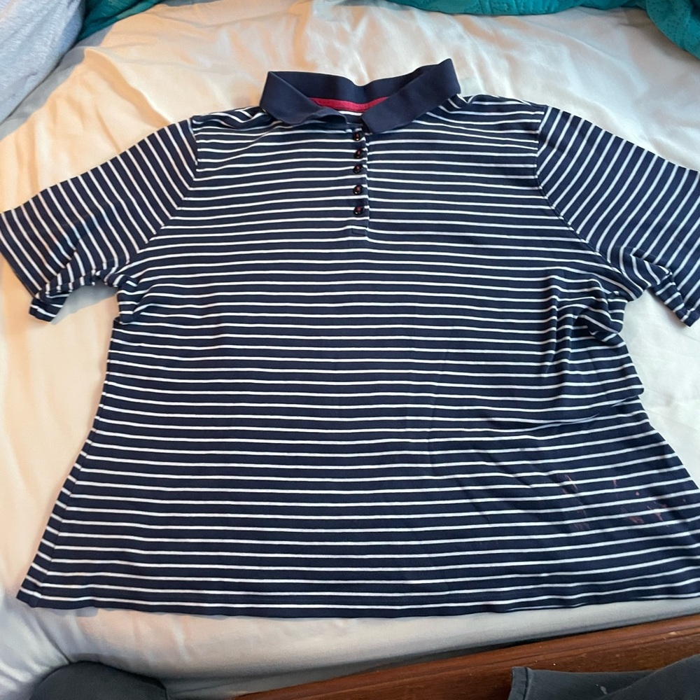 Navy stripped collared shirt M